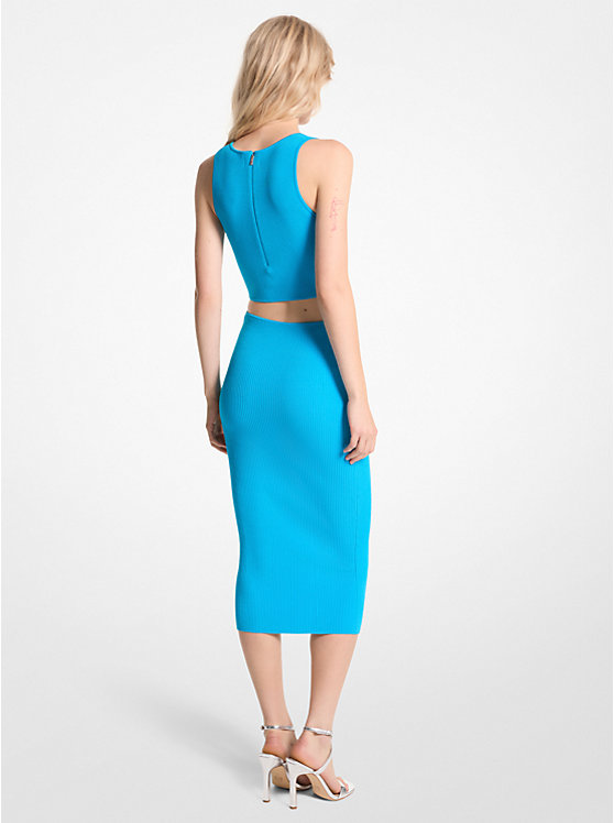 Női Michael Kors Ribbed Stretch Knit Cutout Midi Ruha Kék | HU1322MQK