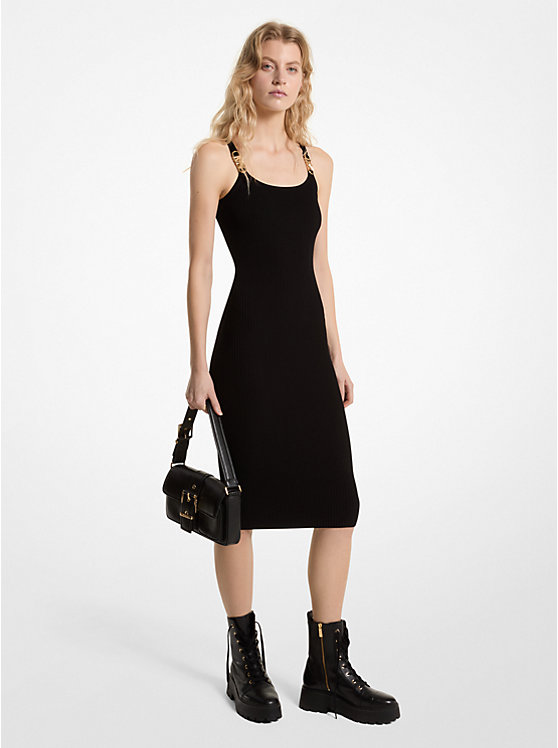 Női Michael Kors Ribbed Stretch Knit Midi Tank Ruha Fekete | HU1325VRX