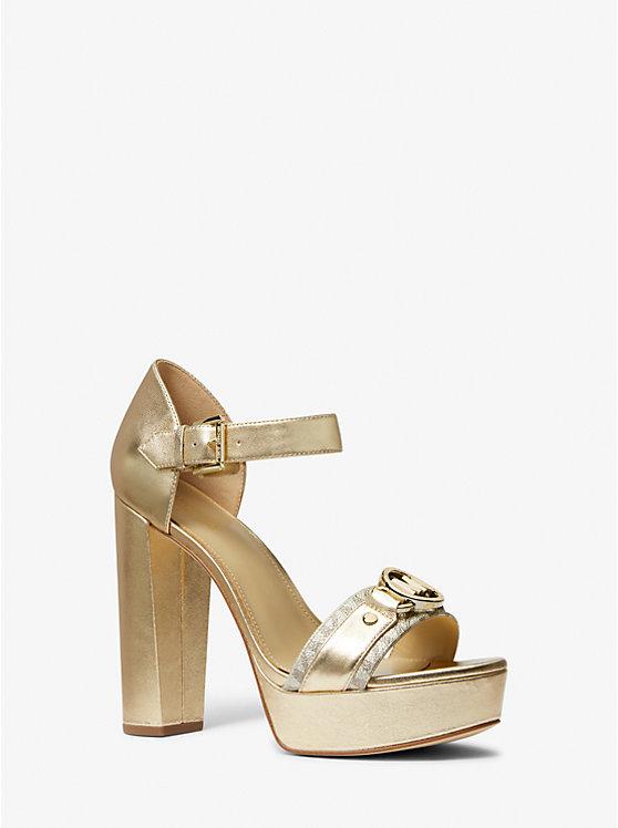 Női Michael Kors Rory Metallic Leather and Signature Logo Platform Szandál Arany | HU1953LIQ