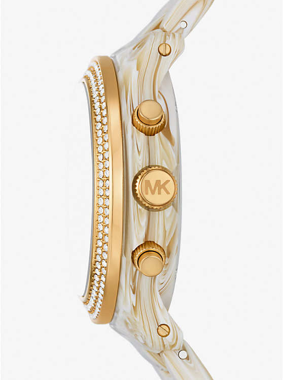 Női Michael Kors Runway Pavé Gold-Tone and Acetate Óra ALABASTER | HU1662EBU