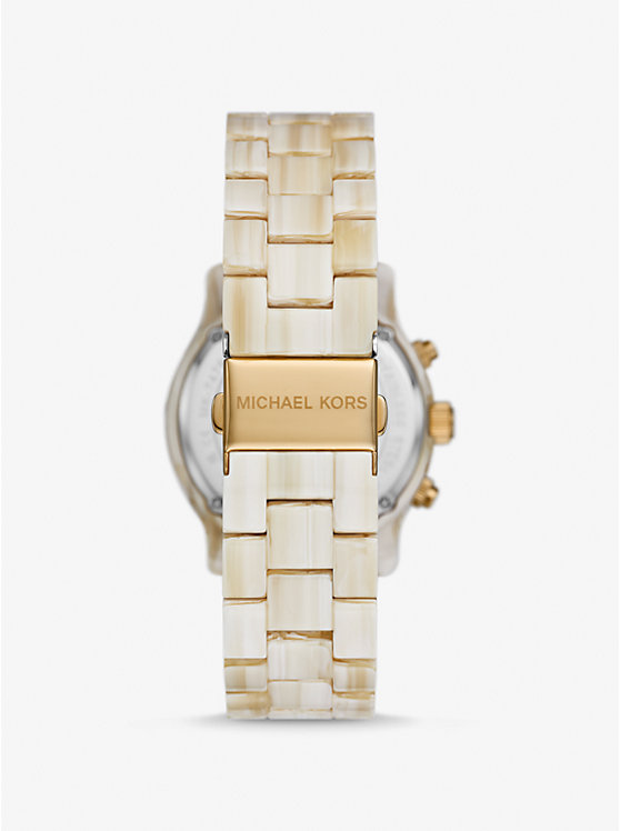 Női Michael Kors Runway Pavé Gold-Tone and Acetate Óra ALABASTER | HU1662EBU