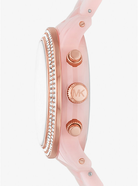 Női Michael Kors Runway Pavé Rose Gold-Tone and Blush Acetate Óra BLUSH | HU1665YXP