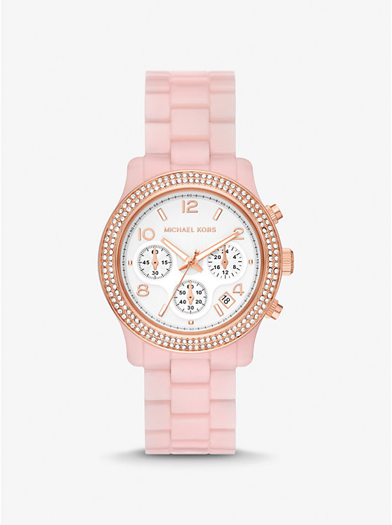 Női Michael Kors Runway Pavé Rose Gold-Tone and Blush Acetate Óra BLUSH | HU1665YXP