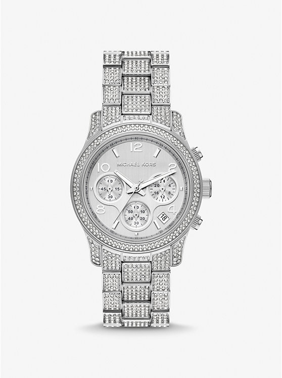 Női Michael Kors Runway Pavé Silver-Tone Óra Titán | HU1666UZA