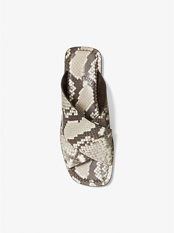 Női Michael Kors Ruth Python Embossed Leather Slide Szandál NATURAL | HU1956HAR