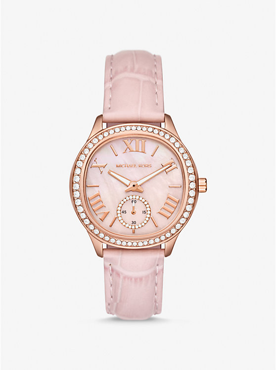 Női Michael Kors Sage Pavé Rose Gold-Tone and Crocodile Embossed Leather Óra Rózsaszín | HU1671SGH