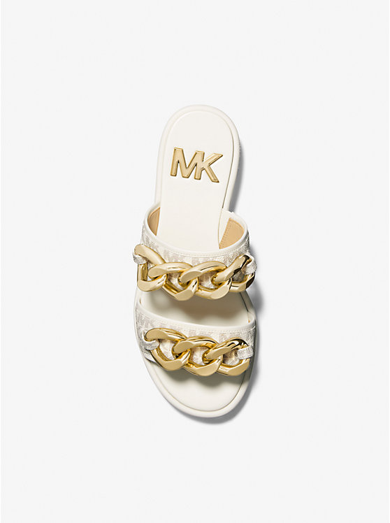 Női Michael Kors Scarlett Embellished Signature Logo Slide Szandál VANILLA | HU1959DFU