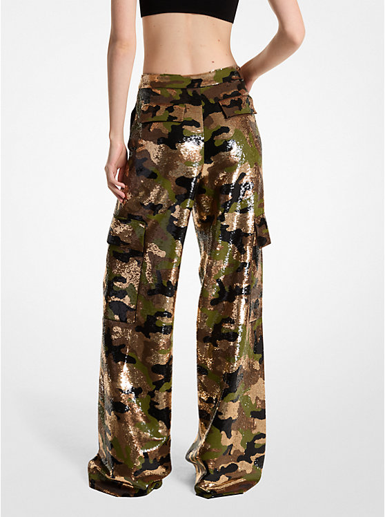 Női Michael Kors Sequined Camouflage Wide-Leg Cargo Nadrág Sötét | HU1443OKR