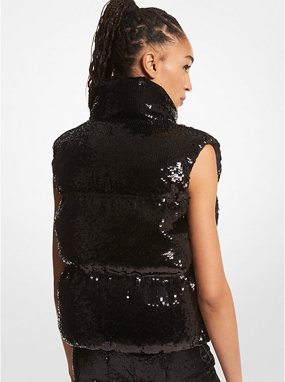 Női Michael Kors Sequined Ciré Quilted Puffer Vest Kabát Fekete | HU1405YXZ