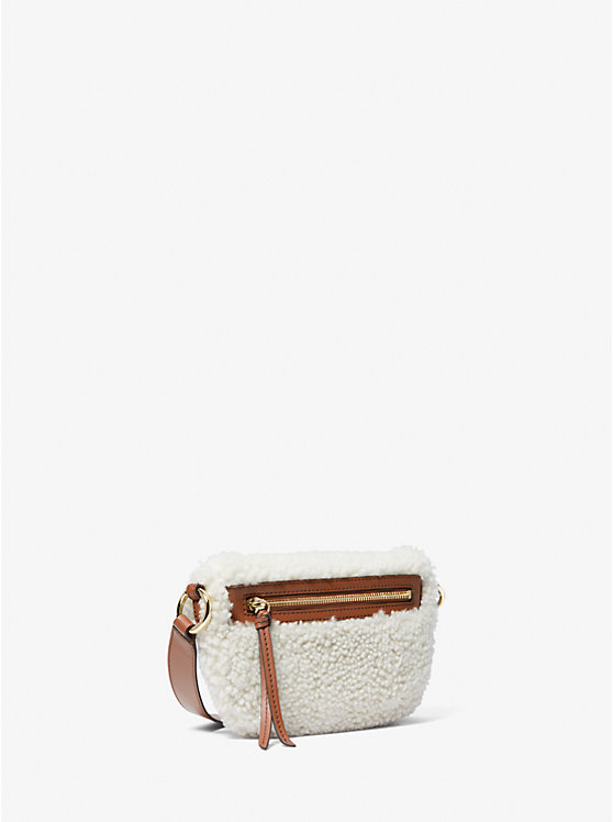 Női Michael Kors Slater Extra-Small Shearling Sling Pack Crossbody Táska NATURAL/LUGGAGE | HU1133UZK