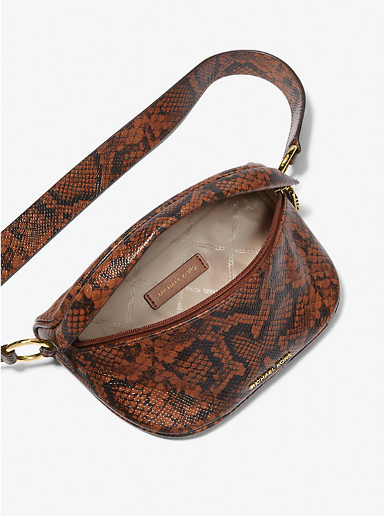 Női Michael Kors Slater Extra-Small Snake Embossed Leather Sling Pack Crossbody Táska LUGGAGE | HU1134YXL