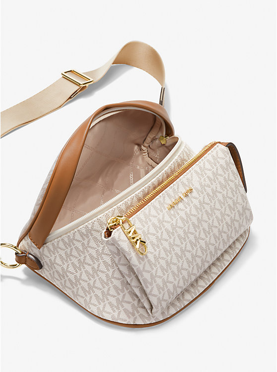 Női Michael Kors Slater Medium Signature Logo Sling Pack Crossbody Táska VANILLA/ACORN | HU1142EBM