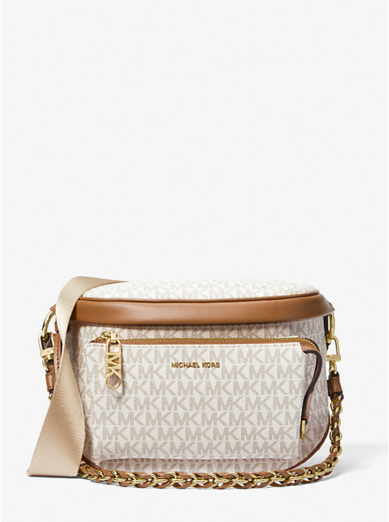 Női Michael Kors Slater Medium Signature Logo Sling Pack Crossbody Táska VANILLA/ACORN | HU1142EBM