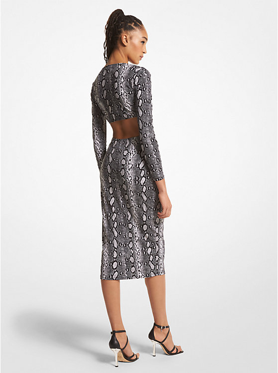 Női Michael Kors Snake Print Matte Jersey Cutout Ruha Fekete | HU1336SGT