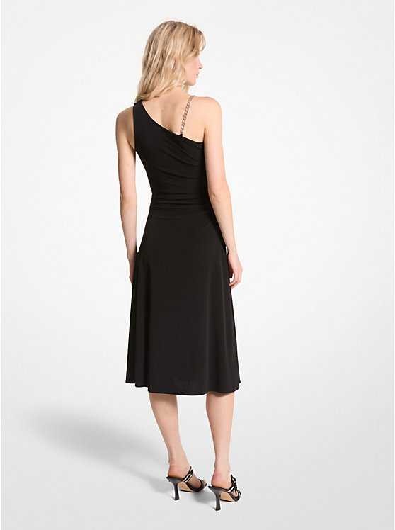 Női Michael Kors Stretch Matte Jersey One-Shoulder Midi Ruha Fekete | HU1341UZP