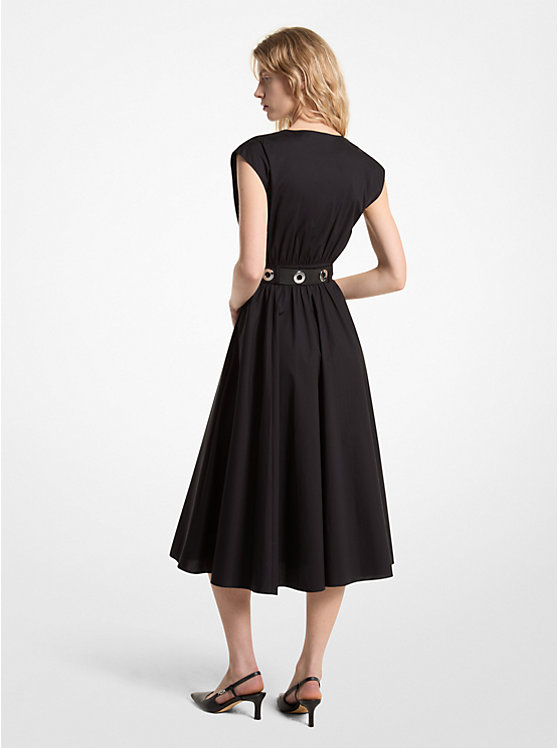 Női Michael Kors Stretch Organic Cotton Poplin Midi Ruha Fekete | HU1342YXA