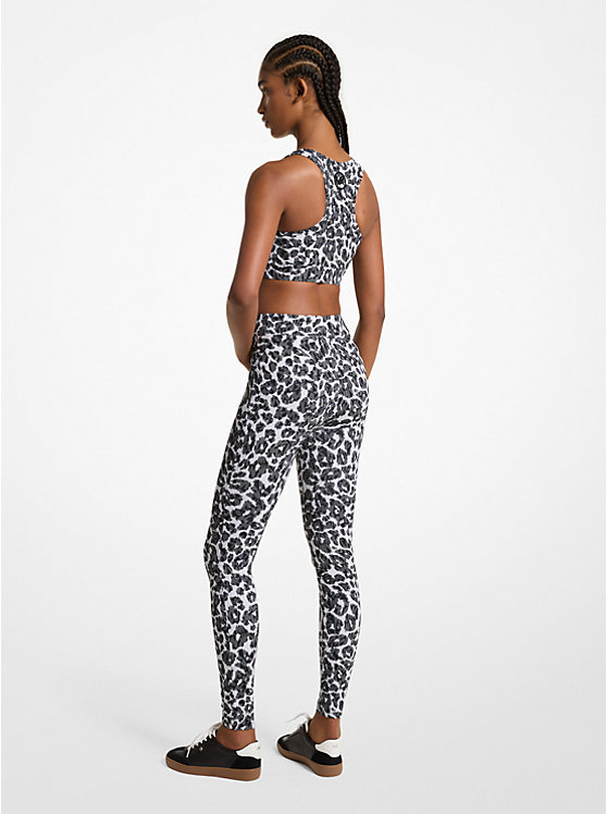 Női Michael Kors Stretch Recycled Nylon Leopard Logo Leggings ALUMINUM | HU1427NWG