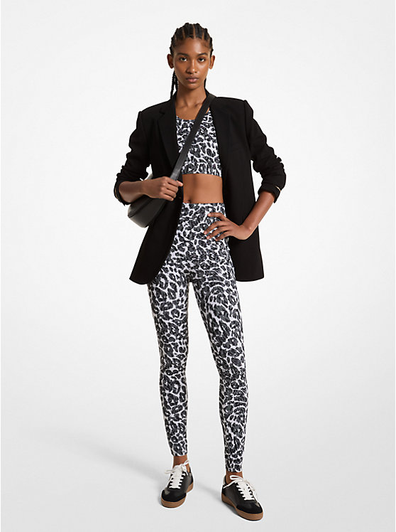 Női Michael Kors Stretch Recycled Nylon Leopard Logo Leggings ALUMINUM | HU1427NWG