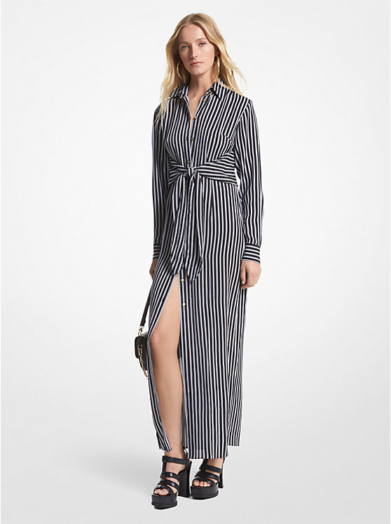 Női Michael Kors Striped Georgette Tie-Front Shirt Ruha Fekete | HU1343TCS