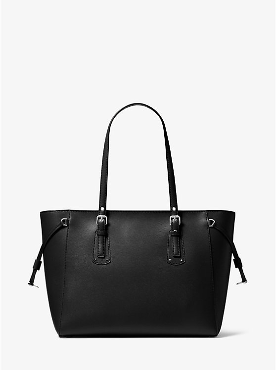 Női Michael Kors Voyager Medium Crossgrain Leather Tote Fekete | HU1278KOQ