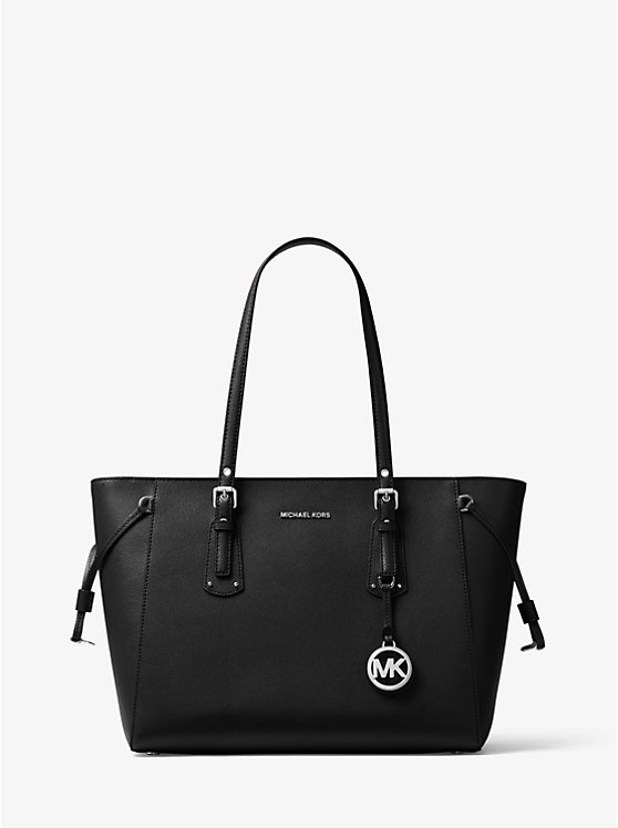 Női Michael Kors Voyager Medium Crossgrain Leather Tote Fekete | HU1278KOQ