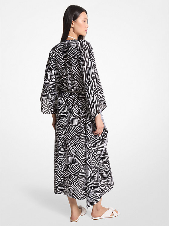 Női Michael Kors Zebra Organic Cotton Lawn Caftan Ruha BLACK/WHITE | HU1347QMH