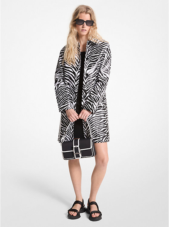 Női Michael Kors Zebra Print Cotton Twill Balmacaan Kabát BLACK/WHITE | HU1417KOT