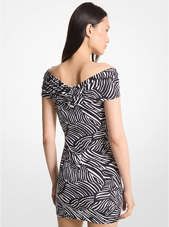 Női Michael Kors Zebra Print Stretch Matte Jersey Off-The-Shoulder Ruha BLACK/WHITE | HU1350EBL